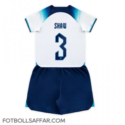 England Luke Shaw #3 Hemmadräkt Barn VM 2022 Kortärmad (+ Korta byxor)